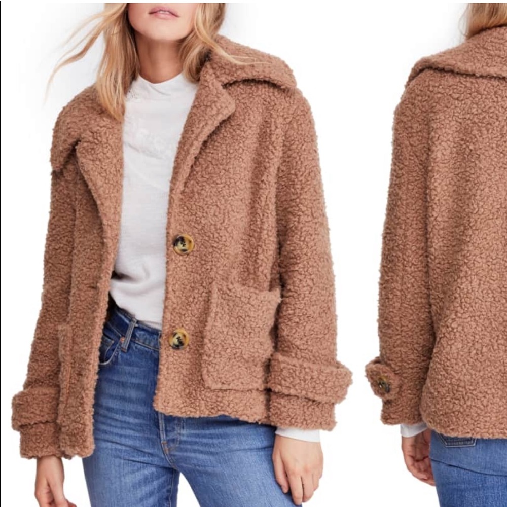 Free People Teddy Bear So Soft Cozy Peacoat